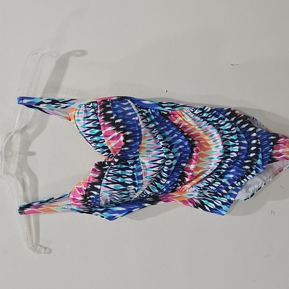 Romenza one Piece Swimsuit Blue white Multicolor Geometric Size XL  NWOT